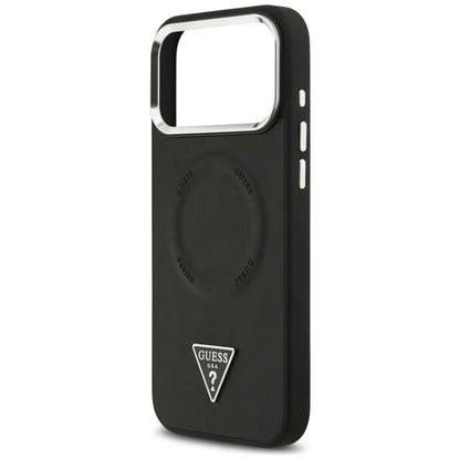 Guess Trikampio logotipo MagSafe dėklas iPhone 17 Pro Max (Juodas)