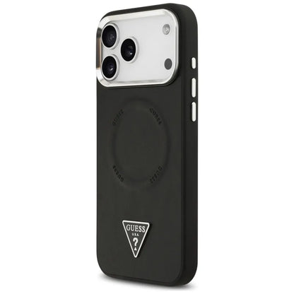 Guess Trikampio logotipo MagSafe dėklas iPhone 17 Pro Max (Juodas)