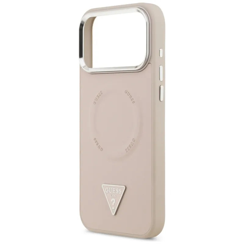 Guess Trikampio logotipo MagSafe dėklas iPhone 17 Pro Max (Rožinė)