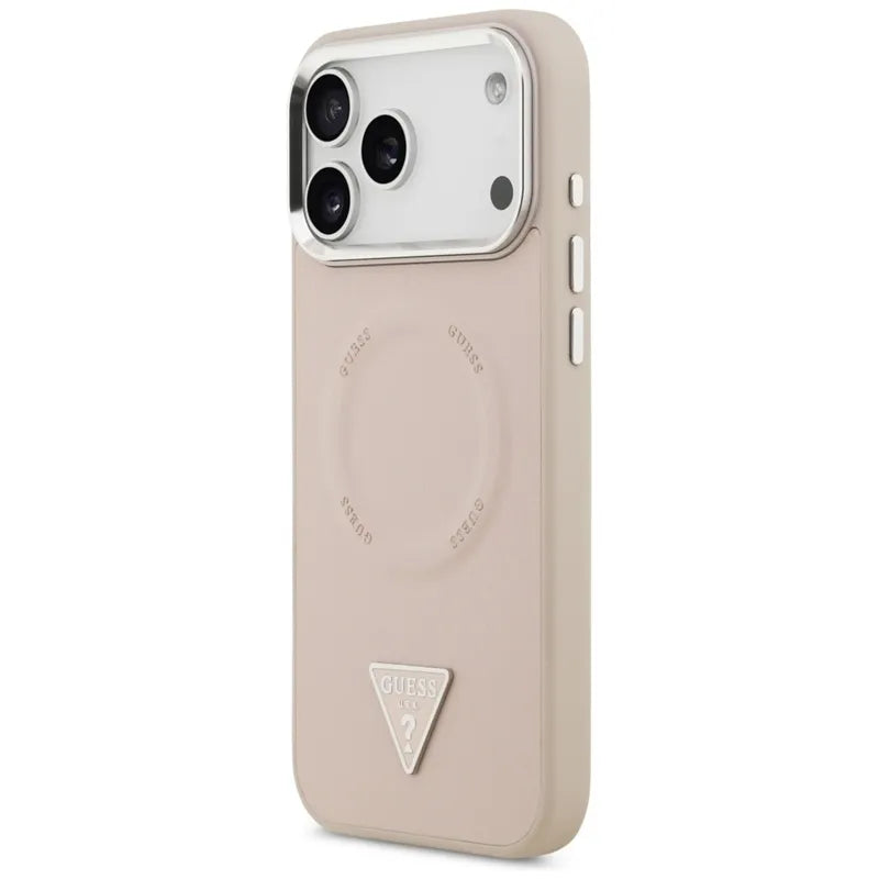 Guess Trikampio logotipo MagSafe dėklas iPhone 17 Pro Max (Rožinė)