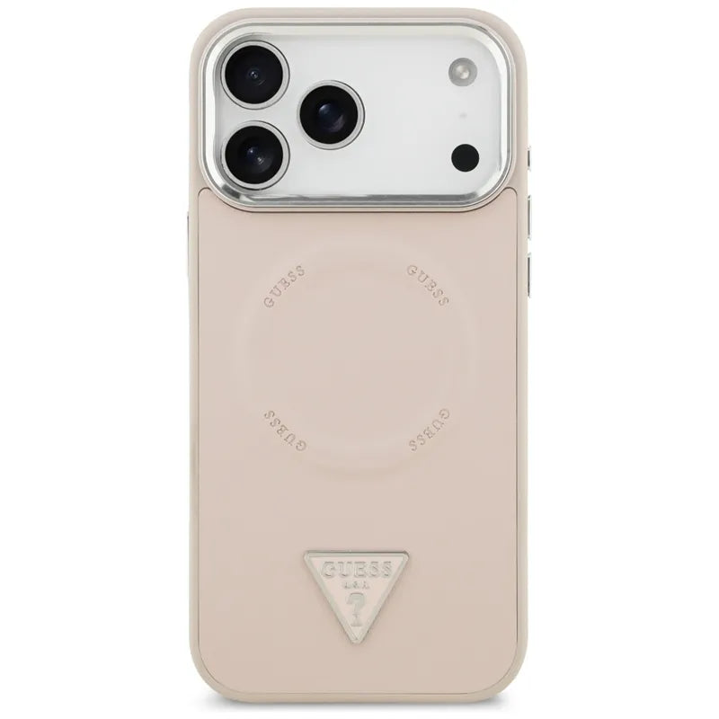 Guess Trikampio logotipo MagSafe dėklas iPhone 17 Pro Max (Rožinė)
