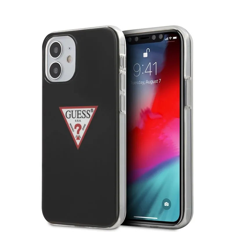 Guess trikampis logotipas - dėklas, skirtas „iPhone 12 Mini“ (juoda)
