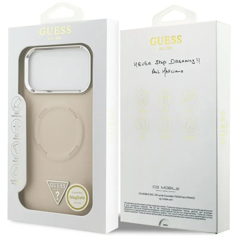Guess Trikampis logotipas MagSafe - Dėklas iPhone 17 Pro Max (Smėlio spalvos)