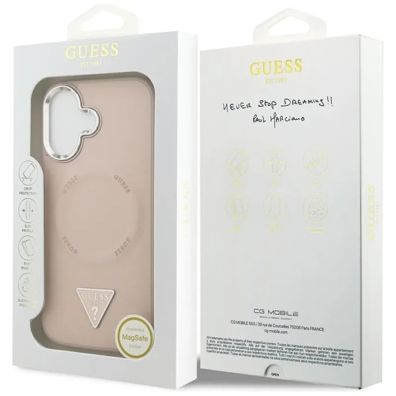 Guess Trikampis logotipas MagSafe - Dėklas iPhone 17 (Rožinis)