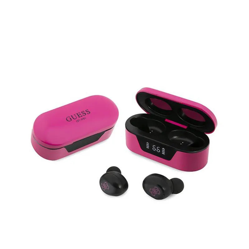 Guess True Wireless ausinės BT5.0 5H – TWS ausinės + įkrovimo dėklas (purpurinis)