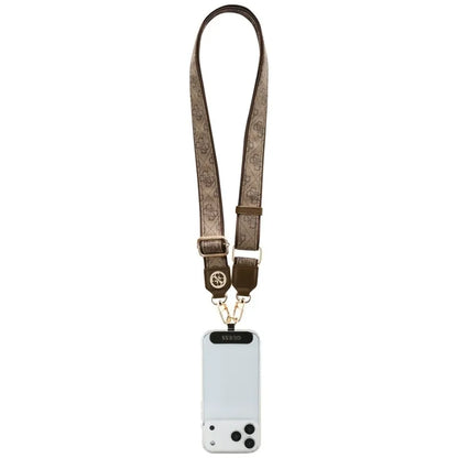 Guess Universal Crossbody Strap 4G tvirtinimo juostelė su straso metalo logotipu - Universalus telefono dirželis / Virvelė (Ruda)