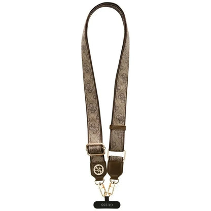 Guess Universal Crossbody Strap 4G tvirtinimo juostelė su straso metalo logotipu - Universalus telefono dirželis / Virvelė (Ruda)