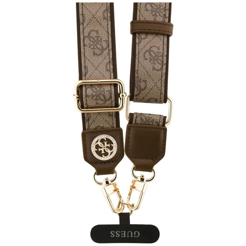 Guess Universal Crossbody Strap 4G tvirtinimo juostelė su straso metalo logotipu - Universalus telefono dirželis / Virvelė (Ruda)