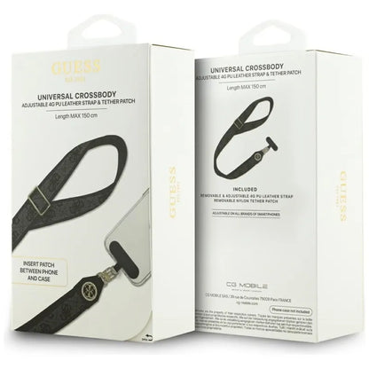 Guess Universal Crossbody Strap 4G tvirtinimo lopelis su blizgučiais ir metaliniu logotipu - Universali telefono dirželis / Dirželis (Juoda)
