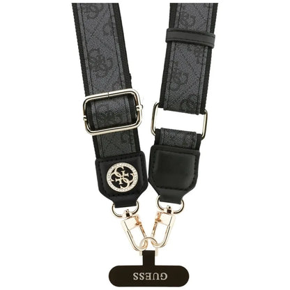 Guess Universal Crossbody Strap 4G tvirtinimo lopelis su blizgučiais ir metaliniu logotipu - Universali telefono dirželis / Dirželis (Juoda)