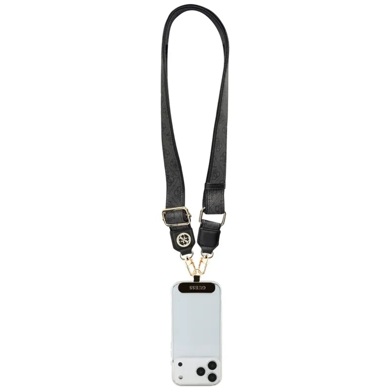 Guess Universal Crossbody Strap 4G tvirtinimo lopelis su blizgučiais ir metaliniu logotipu - Universali telefono dirželis / Dirželis (Juoda)