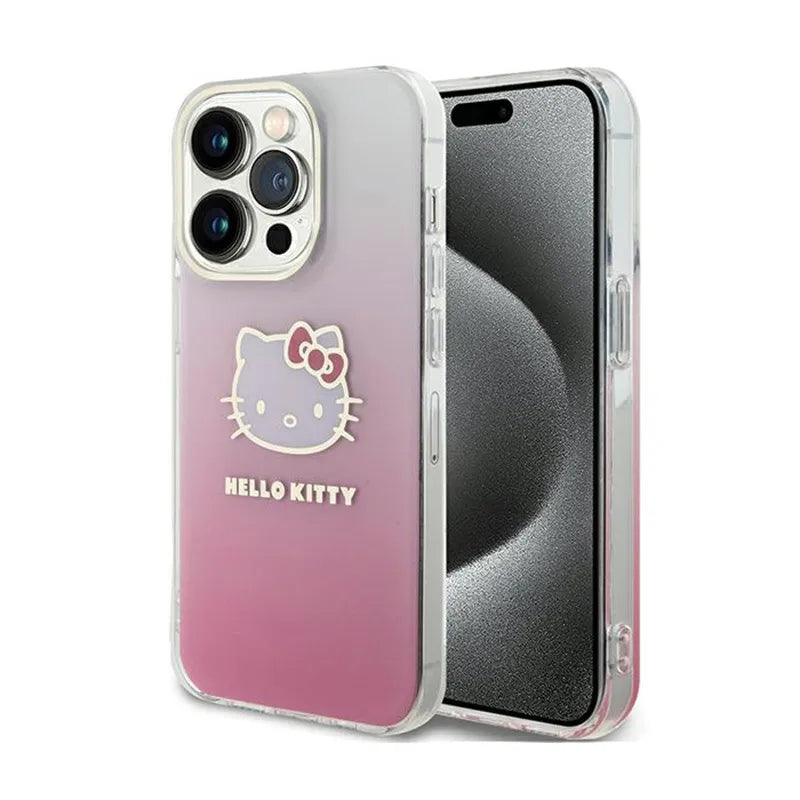 „Hello Kitty“ IML gradiento elektra dengtas „Kitty Head“ dėklas – „iPhone 15 Pro Max“ dėklas (rožinis)