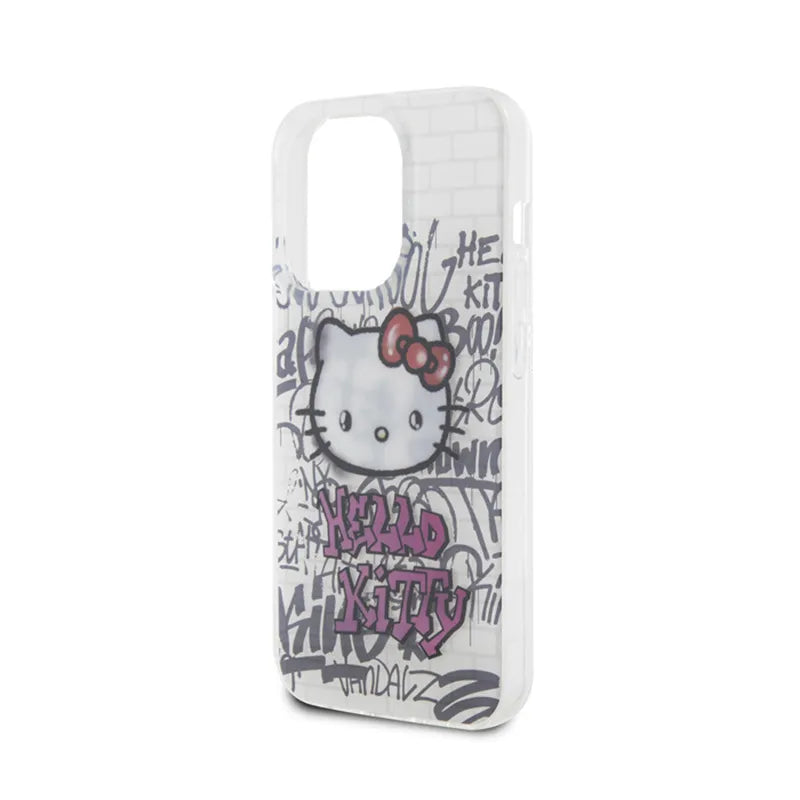 Hello Kitty IML Kitty ant plytų Grafiti – iPhone 15 Pro dėklas (baltas)