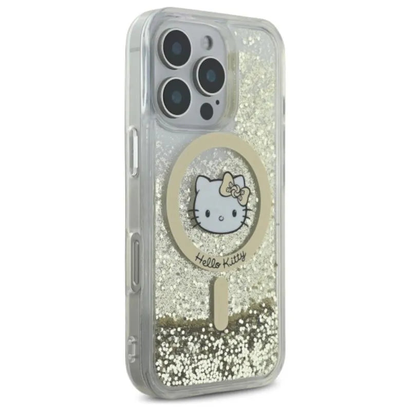 Hello Kitty Liquid Glitter Fever MagSafe – dėklas iPhone 16 Pro (baltas/auksinis)