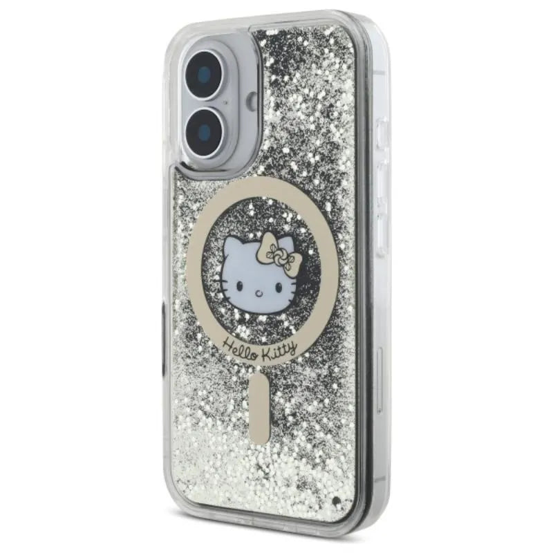Hello Kitty Liquid Glitter Fever MagSafe - dėklas, skirtas iPhone 16 (juoda/auksinė)