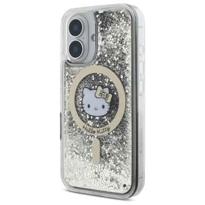 Hello Kitty Liquid Glitter Fever MagSafe - dėklas, skirtas iPhone 16 (juoda/auksinė)