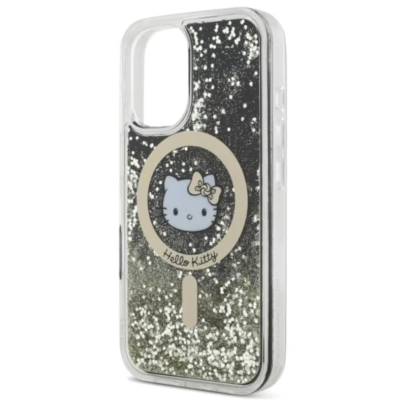 Hello Kitty Liquid Glitter Fever MagSafe - dėklas, skirtas iPhone 16 (juoda/auksinė)