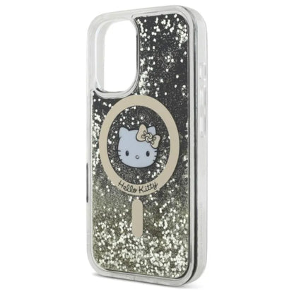 Hello Kitty Liquid Glitter Fever MagSafe - dėklas, skirtas iPhone 16 (juoda/auksinė)