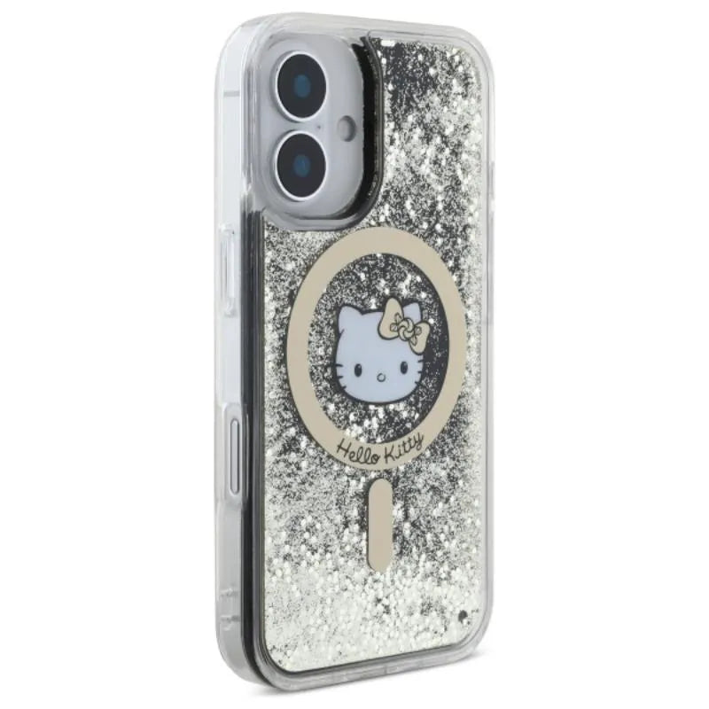 Hello Kitty Liquid Glitter Fever MagSafe - dėklas, skirtas iPhone 16 (juoda/auksinė)