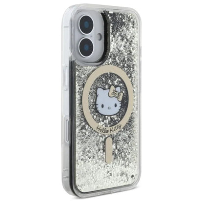 Hello Kitty Liquid Glitter Fever MagSafe - dėklas, skirtas iPhone 16 (juoda/auksinė)