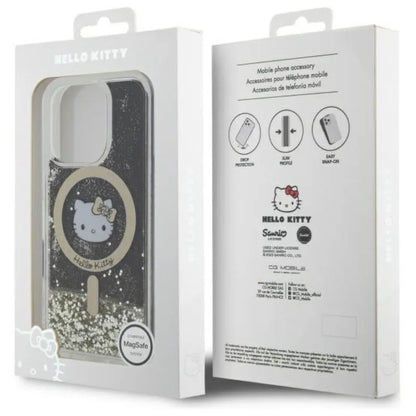 Hello Kitty Liquid Glitter Fever MagSafe – dėklas, skirtas iPhone 16 Pro Max (juoda/auksinė)
