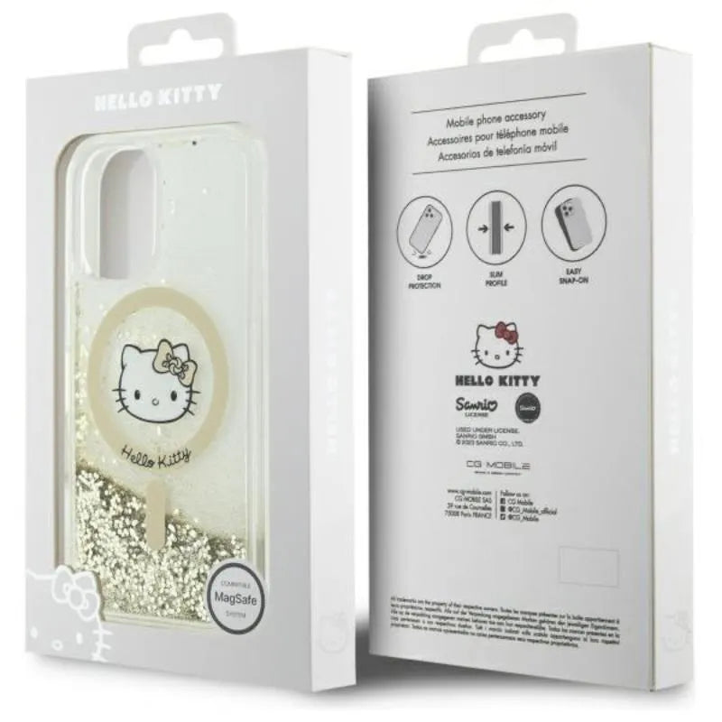 Hello Kitty Liquid Glitter Fever MagSafe – „iPhone 16“ dėklas (balta/auksinė)