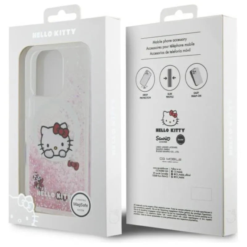 Hello Kitty Liquid Glitter Sweet Kitty Bows MagSafe – dėklas, skirtas iPhone 16 Pro Max (baltas)