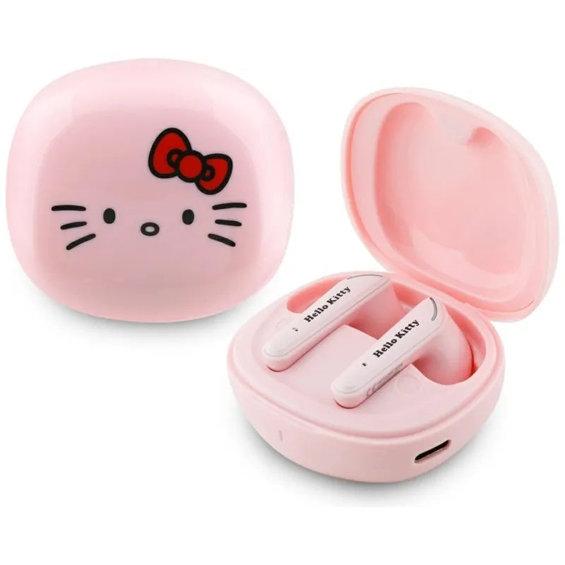 Hello Kitty O Blizgus Paviršius – TWS Ausinės + Įkrovimo Dėklas (Rožinės)