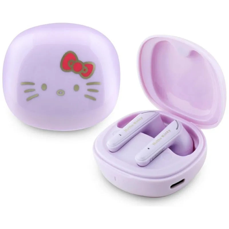 Hello Kitty O blizgus paviršius – TWS ausinės ir įkrovimo dėklas (violetinė)