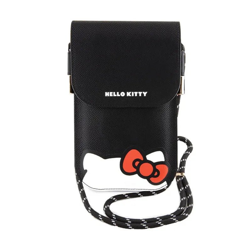 „Hello Kitty“ odos slepiančios katės virvelė – telefono rankinė ant peties (juoda)