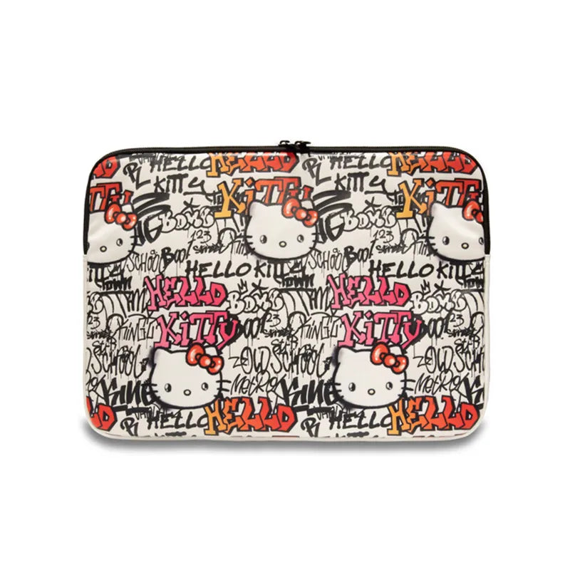 „Hello Kitty“ PU medžiagos atsegamas dėklas nešiojamam kompiuteriui su grafiti raštais – 13" / 14" (smėlio spalvos)