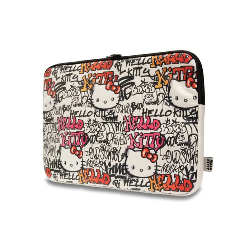 „Hello Kitty“ PU medžiagos atsegamas dėklas nešiojamam kompiuteriui su grafiti raštais – 13" / 14" (smėlio spalvos)