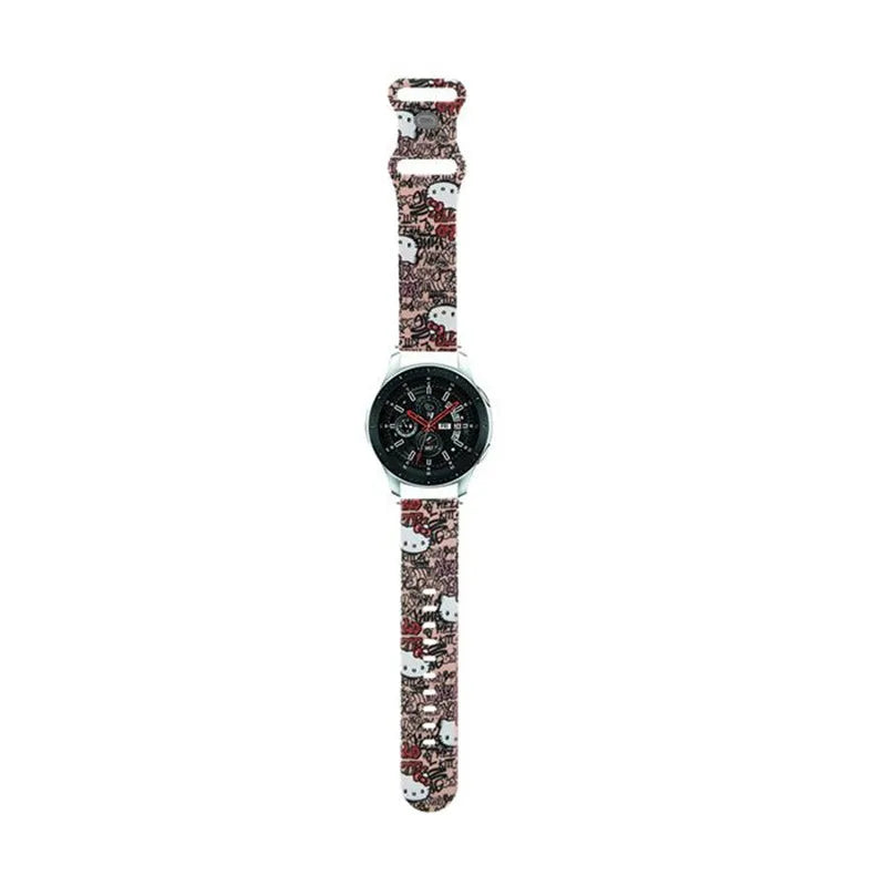 Hello Kitty silikoninės etiketės „Graffiti“ – universalus 22 mm išmaniojo laikrodžio dirželis (rožinis)