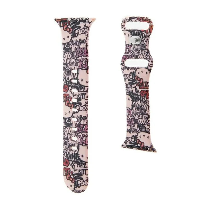 Hello Kitty silikoninės etiketės „Grafiti“ – „Apple Watch 38/40/41 mm“ dirželis (rožinis)