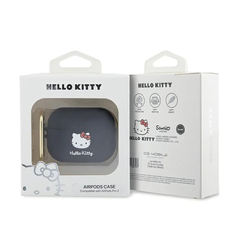 Hello Kitty Silikoninis 3D Katytės Galvos Dėklas, skirtas „AirPods Pro 2“ (juodas)
