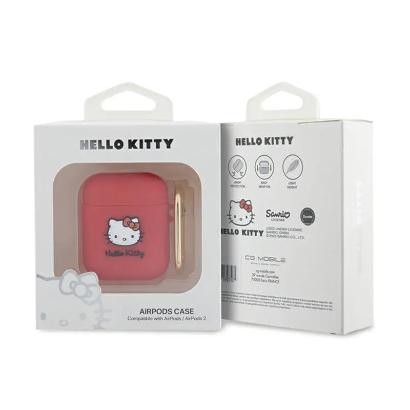 Hello Kitty silikoninis 3D katytės galvutės dėklas – skirtas AirPods 1/2 kartai (fuksija)