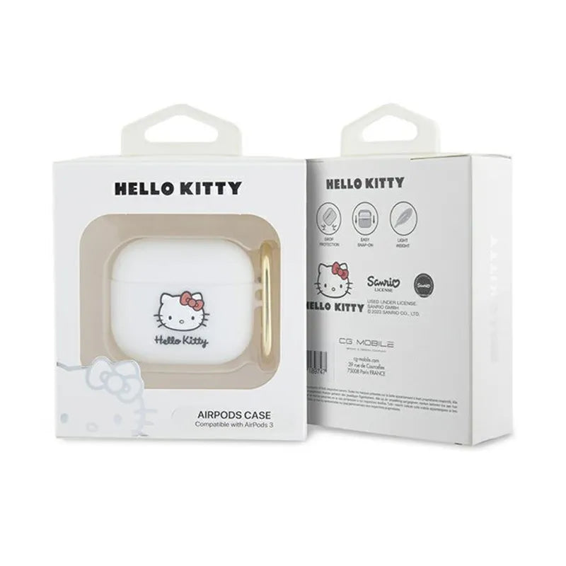 „Hello Kitty“ silikoninis 3D „Kitty Head“ dėklas, skirtas „AirPods 3“ (baltas)