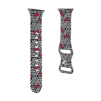 Hello Kitty Silikoninis dirželis „Bows & Stripes“ – Apple Watch 38/40/41 mm (juodas)