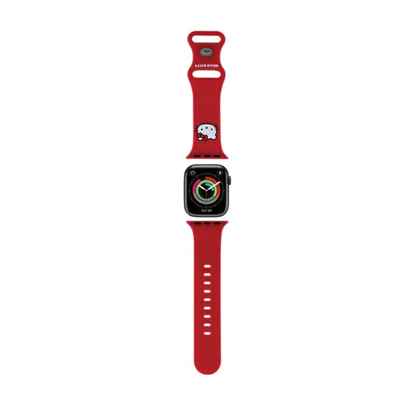 Hello Kitty silikoninis dirželis laikrodžiui, „Kitty“ galvutės formos, skirtas „Apple Watch“ 38/40/41 mm (raudonas)