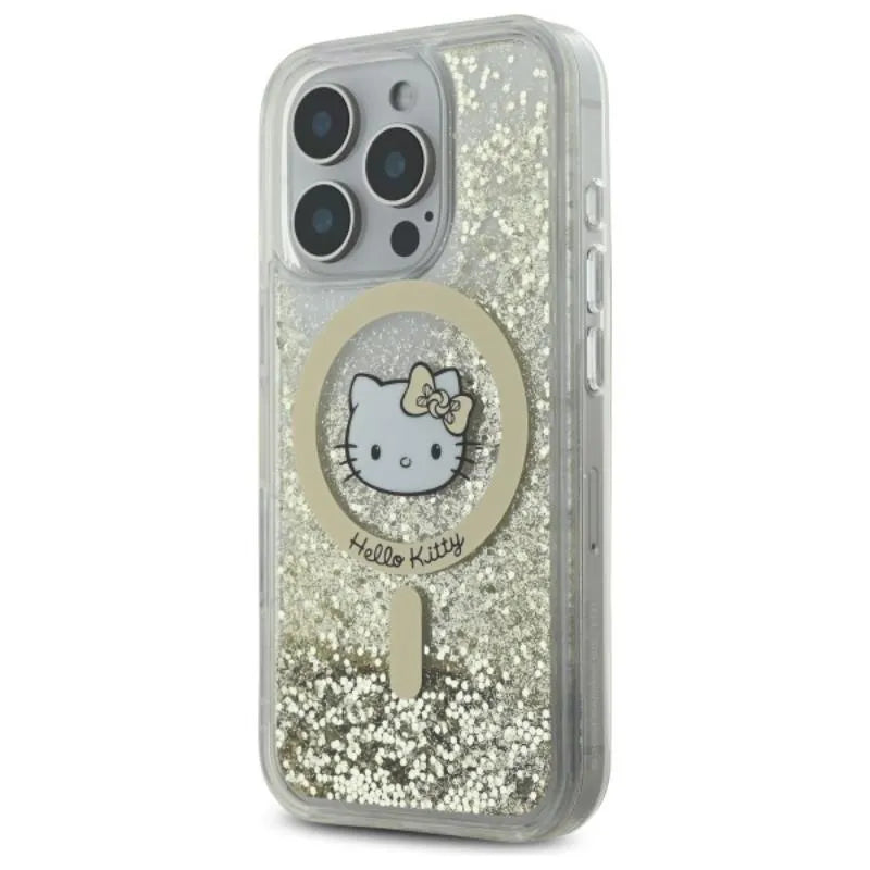 Hello Kitty skystantys blizgučiai „Fever MagSafe“ – dėklas, skirtas „iPhone 16 Pro Max“ (baltas/auksinis)