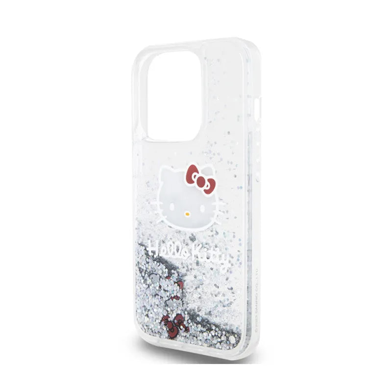 Hello Kitty skystantys blizgučiai, katės galva – iPhone 14 Pro dėklas (sidabrinis)