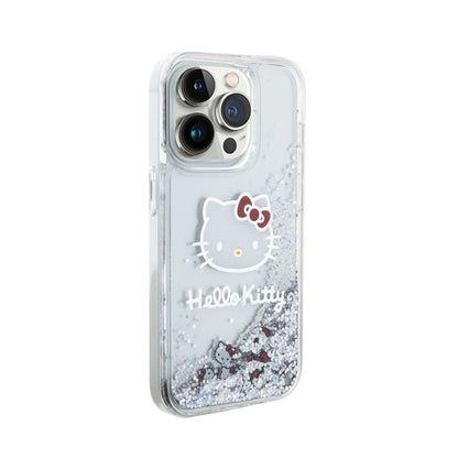 Hello Kitty skystantys blizgučiai, katės galva – iPhone 14 Pro dėklas (sidabrinis)