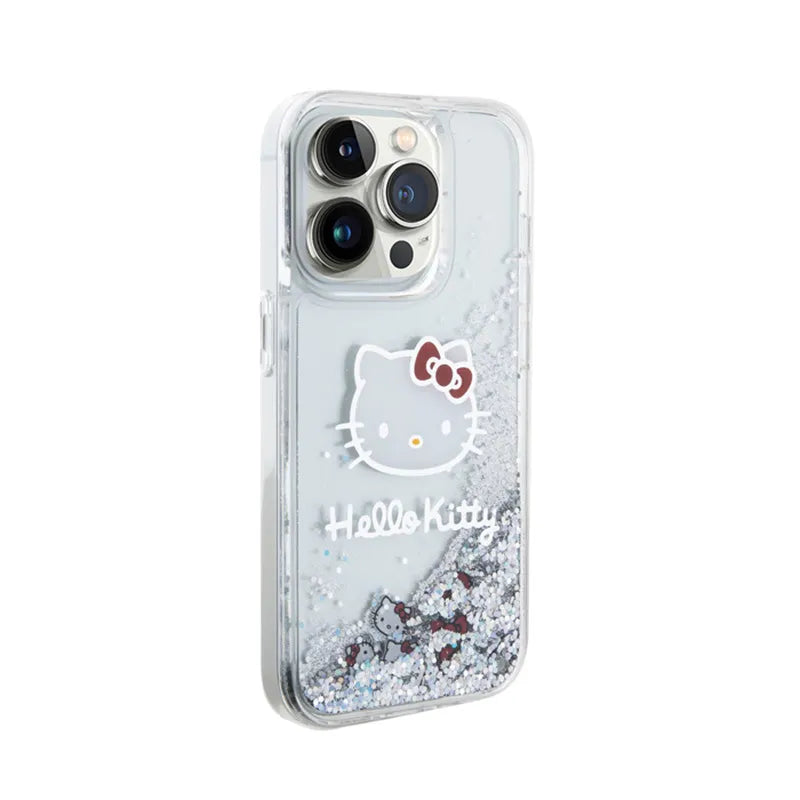 Hello Kitty skystantys blizgučiai Kitty galva – „iPhone 15 Pro“ dėklas (sidabras)