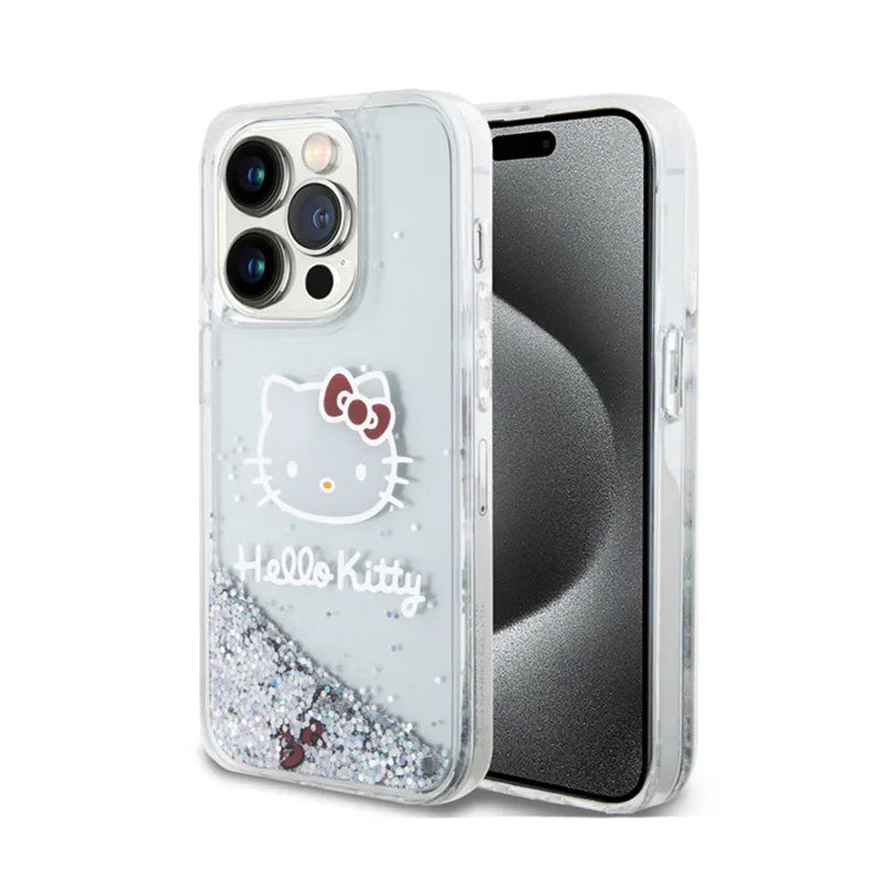 Hello Kitty skystantys blizgučiai Kitty galva – „iPhone 15 Pro“ dėklas (sidabras)