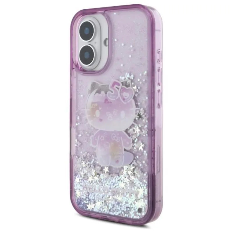 Hello Kitty skysti blizgučiai 50-ojo jubiliejaus vakarėlis – dėklas, skirtas iPhone 16 (violetinis)