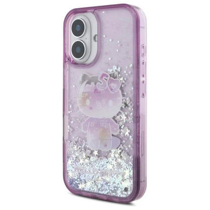 Hello Kitty skysti blizgučiai 50-ojo jubiliejaus vakarėlis – dėklas, skirtas iPhone 16 (violetinis)