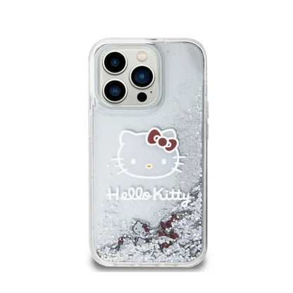 Hello Kitty skystų blizgučių ir galvos pakabuko dėklas, skirtas iPhone 14 Pro Max (sidabrinis)
