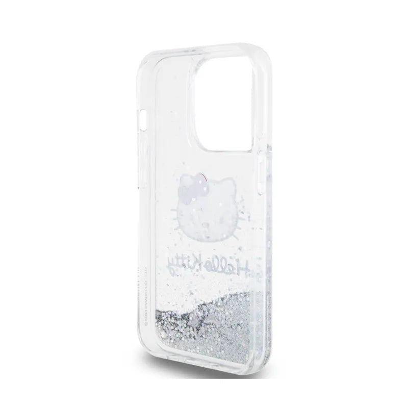 Hello Kitty skystų blizgučių ir galvos pakabuko dėklas, skirtas iPhone 14 Pro Max (sidabrinis)