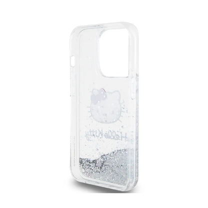 Hello Kitty skystų blizgučių ir galvos pakabuko dėklas, skirtas iPhone 14 Pro Max (sidabrinis)