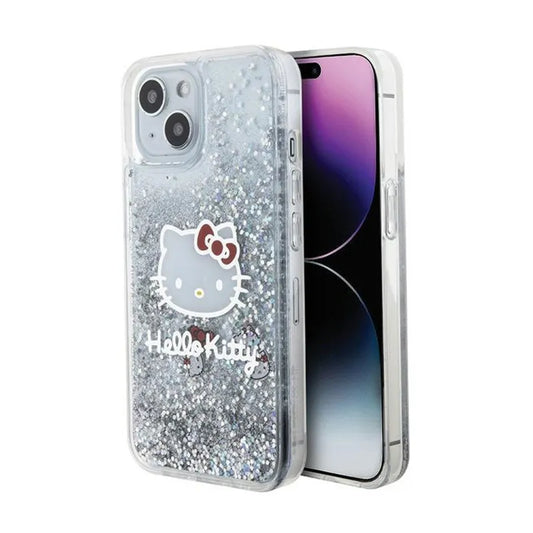 „Hello Kitty“ skystų blizgučių pakabukai „Kitty Head“ – „iPhone 15“ dėklas (sidabrinis)